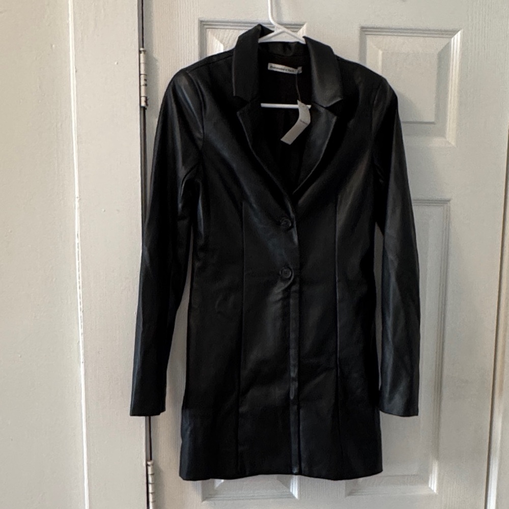 Black Women's Leather Blazer Mini Dress